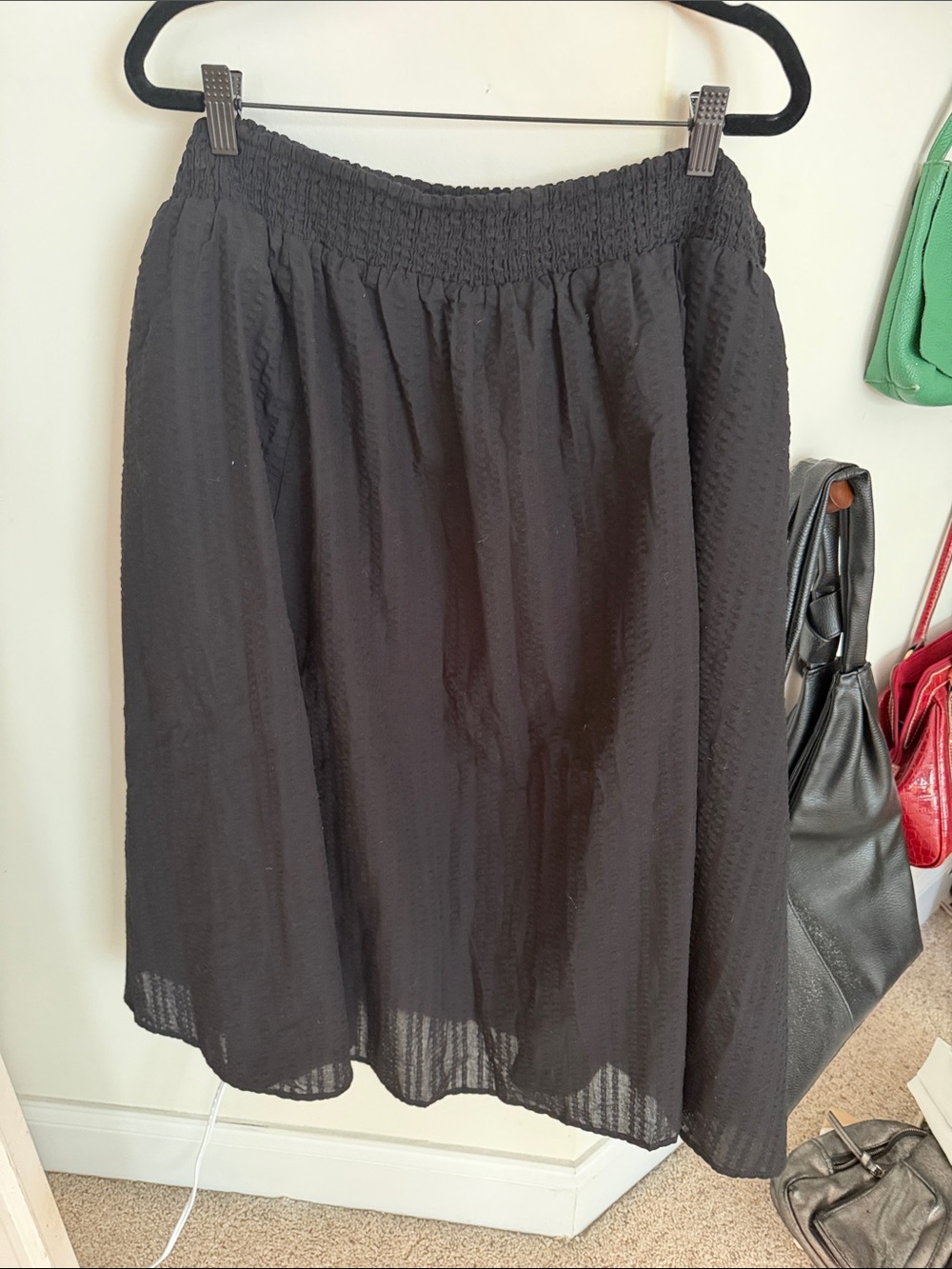 Torrid Black Smocked Waist Seersucker A-Line Midi Skirt - Plus Size 4